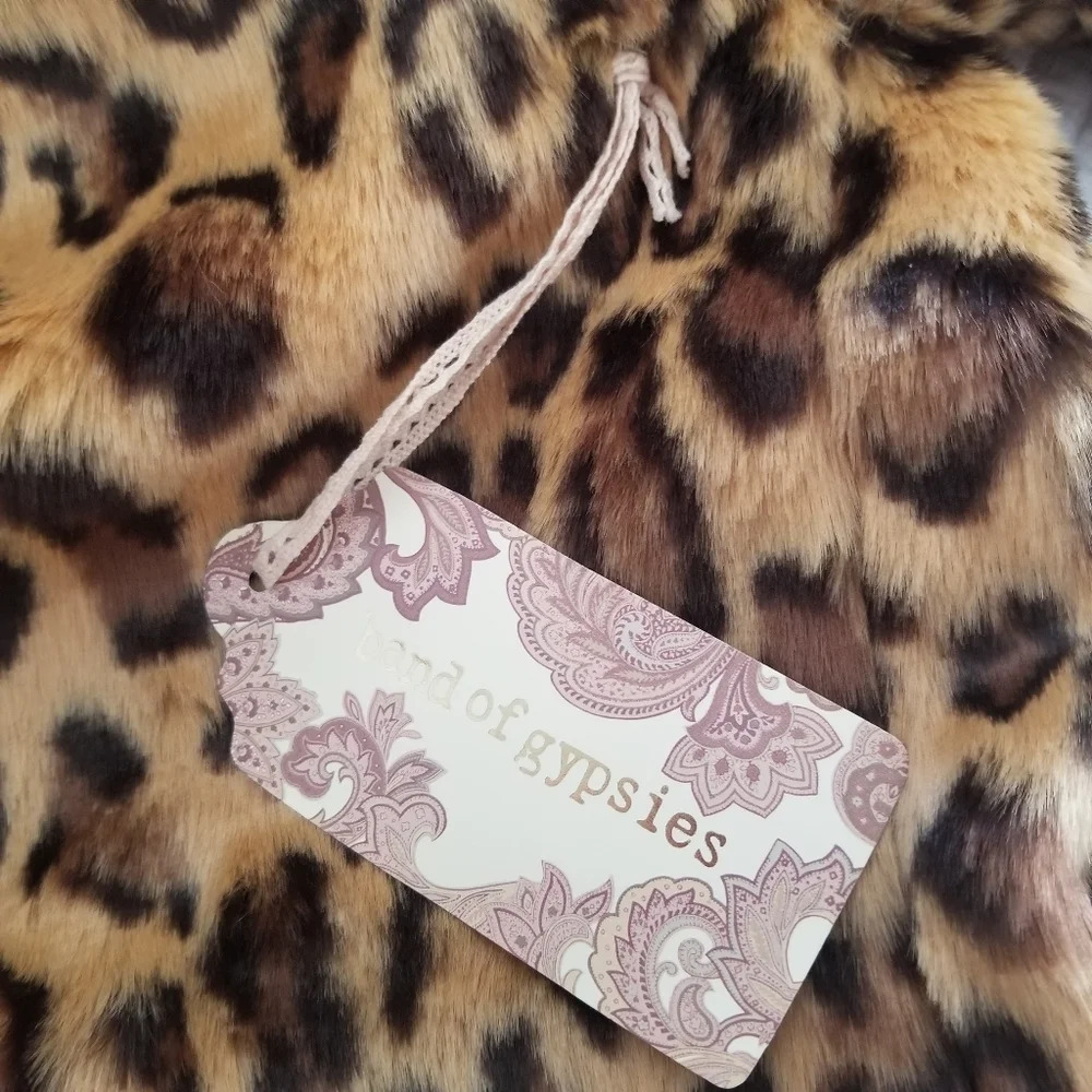 NWT Band of Gypsies Leopard Faux Fur Coat S - Picture 7 of 8